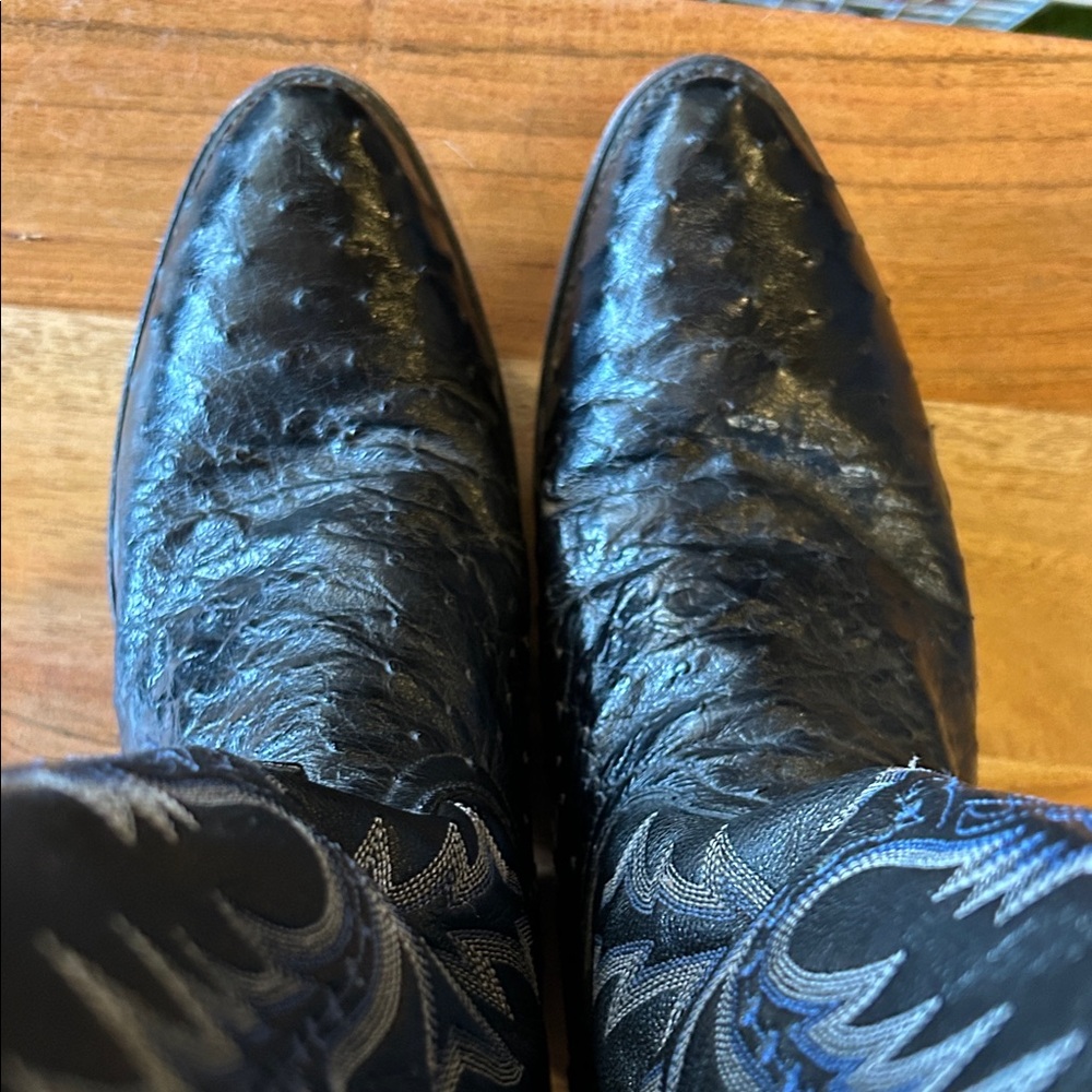 Black and Blue Ostrich leather Western Cowboy Boots - Picture 7 of 12